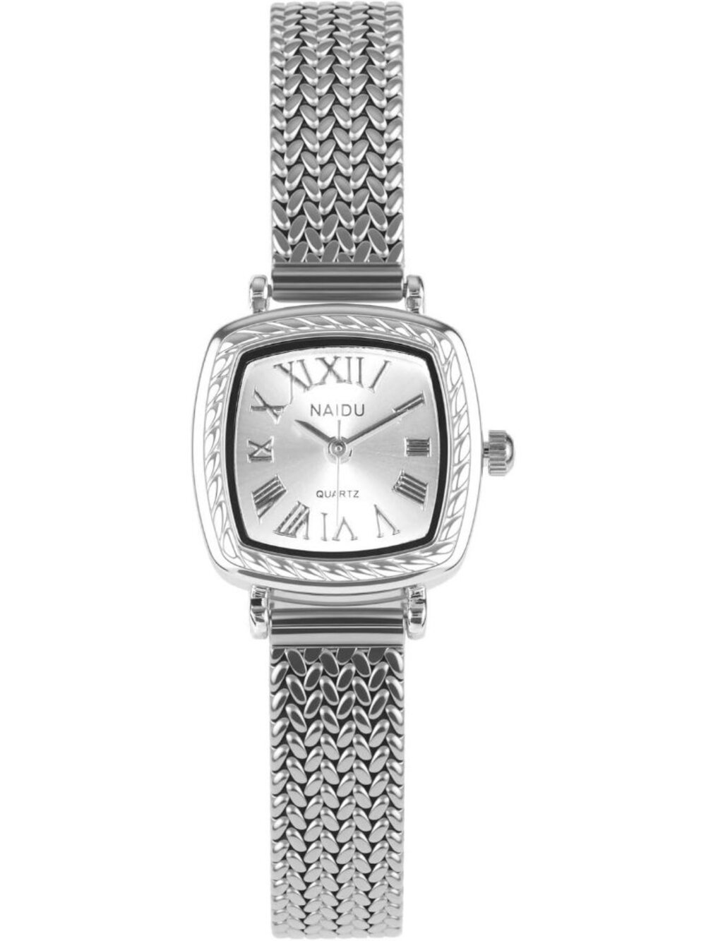 Womens Silver Analog Quartz Vintage Square Alloy Steel Roman Numeral Wrist Watch